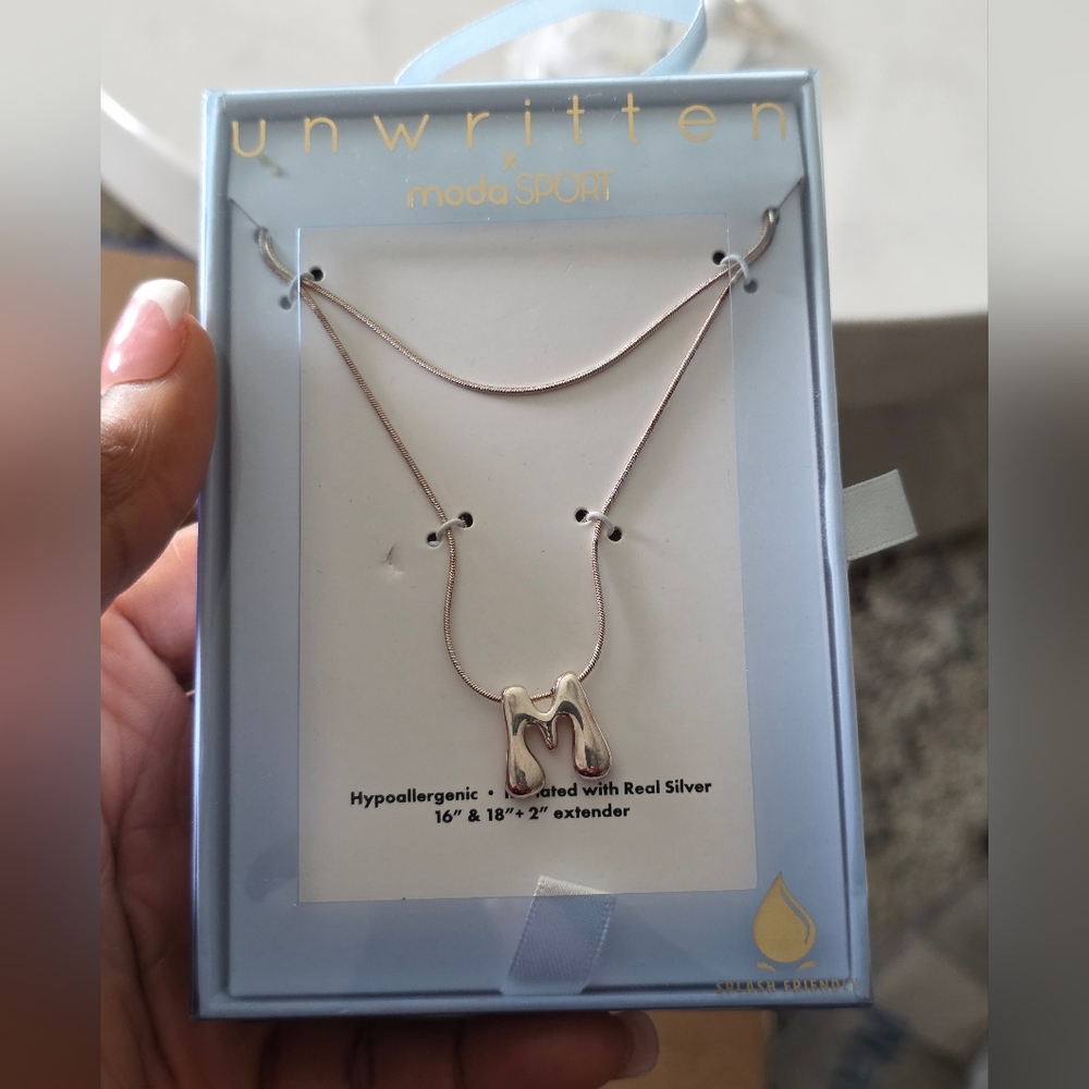 Unwritten Women Silver Letter M Name Initial Necklace New
